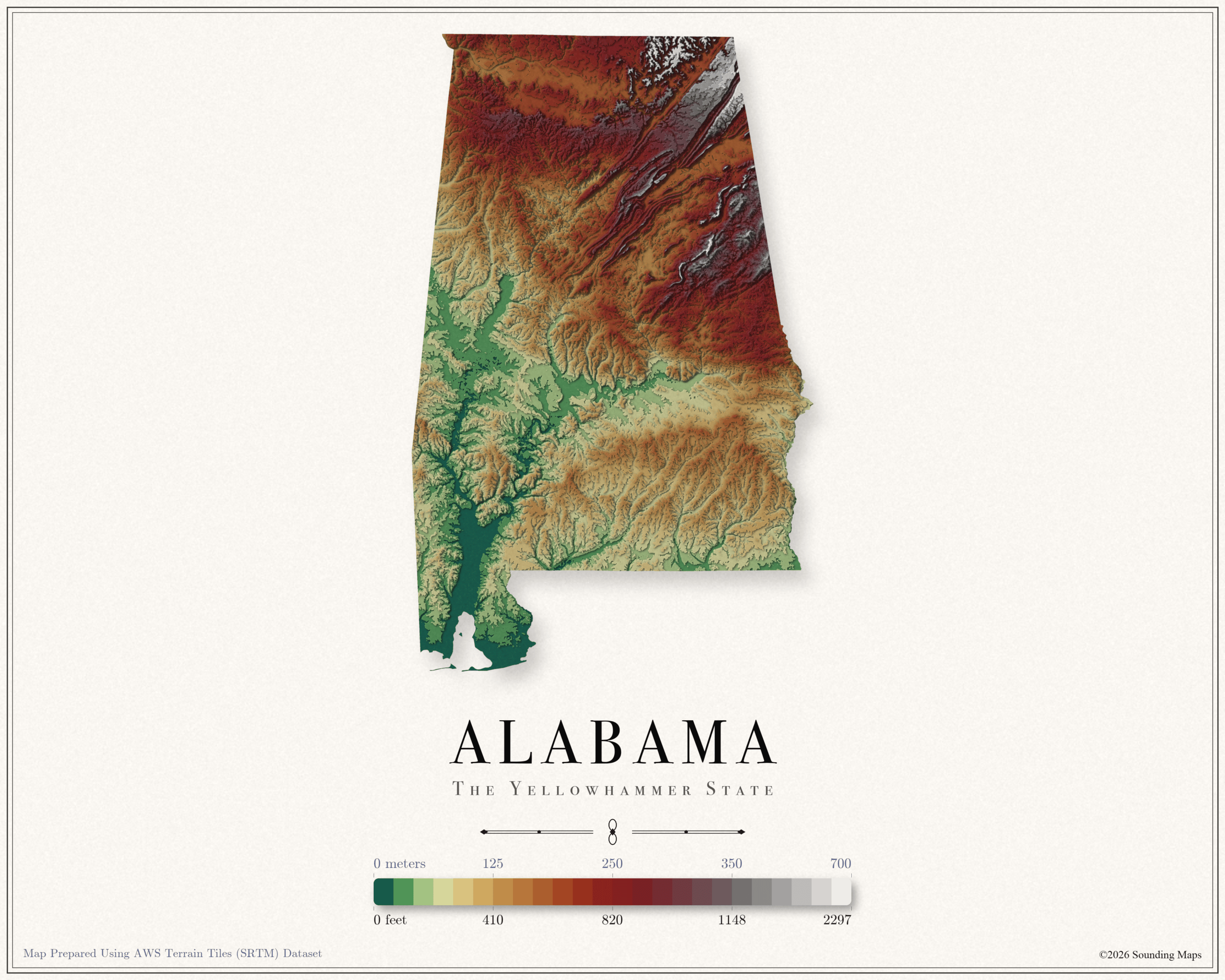 New Mexico Elevation Map Alabama Elevation Map Scaled 