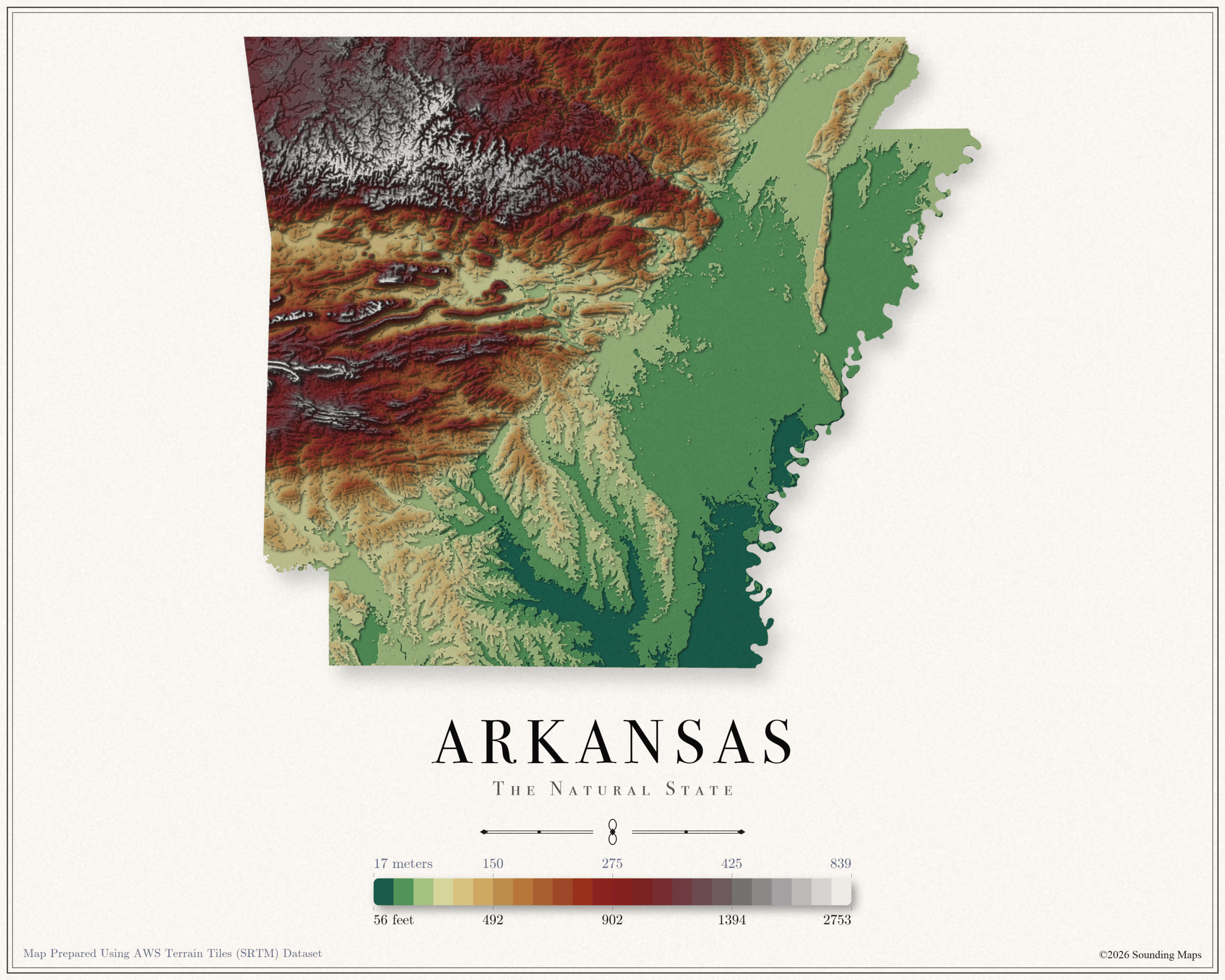 New Mexico Elevation Map Arkansas Elevation Map Scaled 