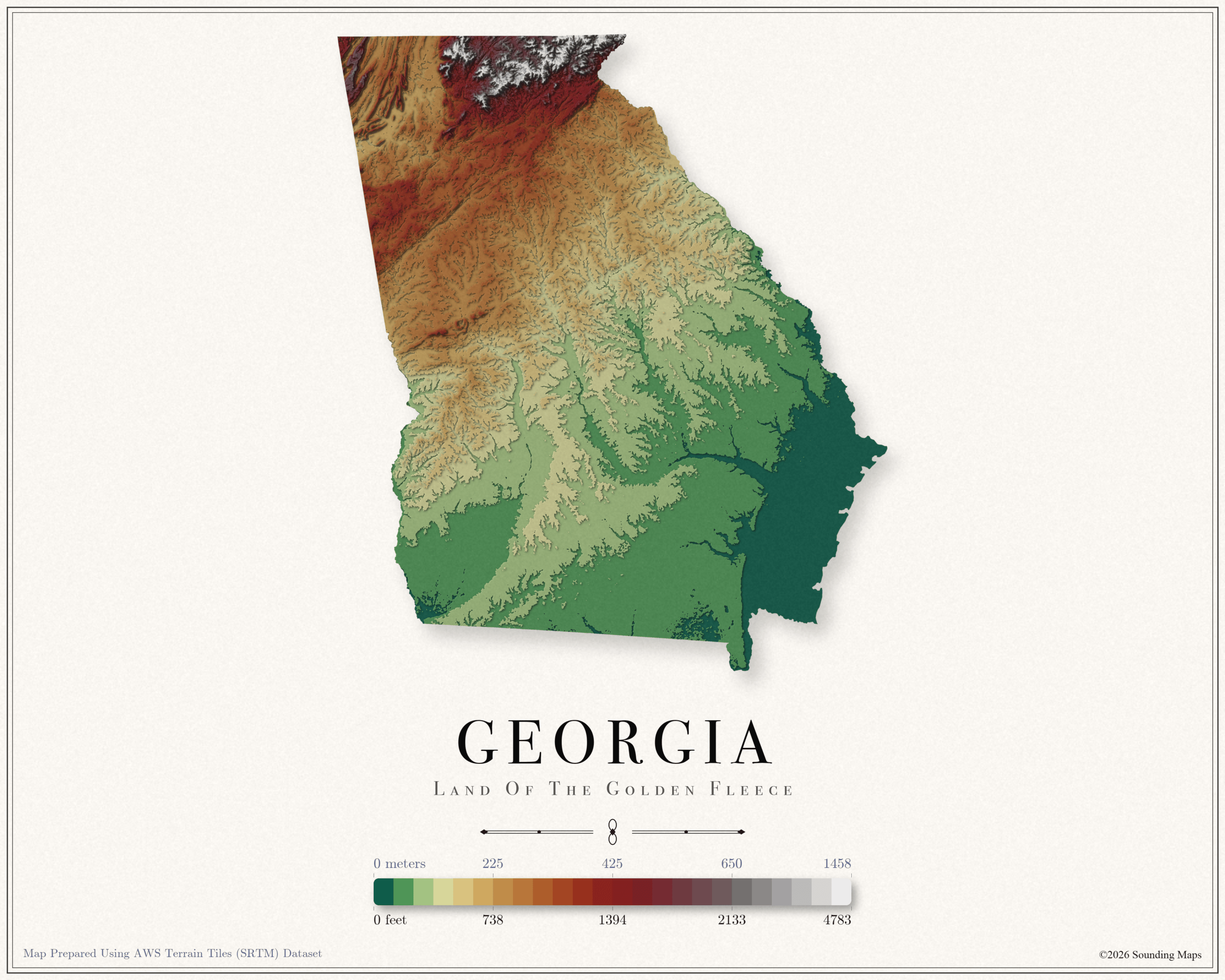 Elevation Topographic Map Of California Georgia Elevation Map Scaled 