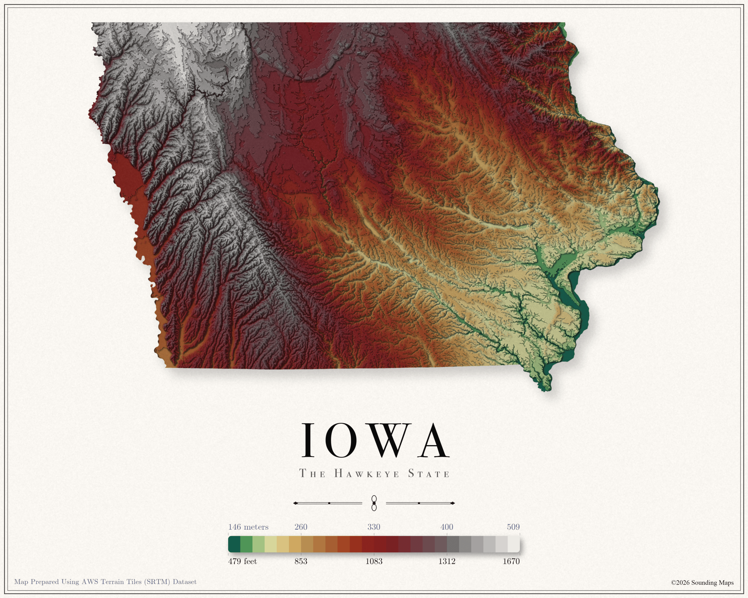 Elevation Topographic Map Of California Iowa Elevation Map Scaled 