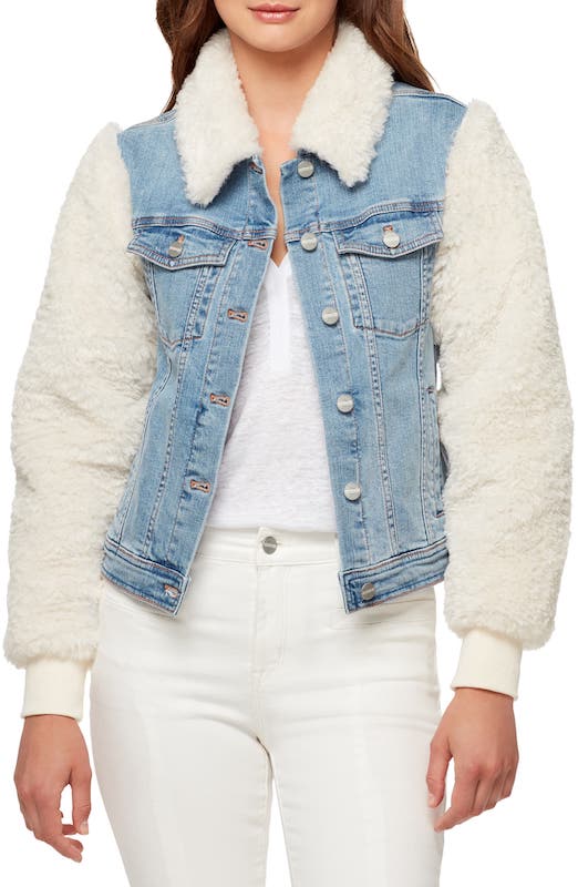 long denim sherpa coat