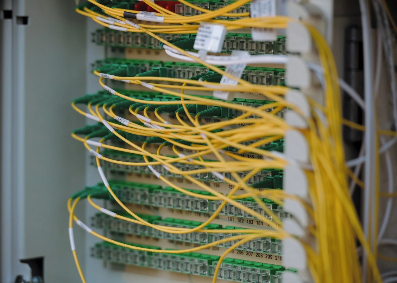 Network patch panel cabling inside a small business server rack
