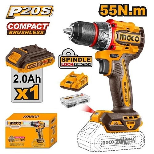 INGCO 20V PS CORDLESS DRILL 55Nm BRUSHLESS KIT