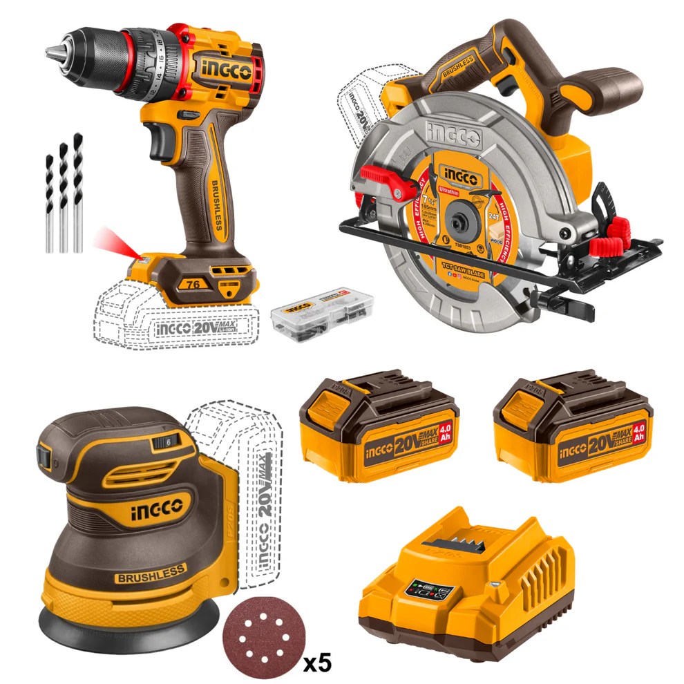 INCCO COMBO 20V PS 3 PCS KIT DRILL/C-SAW/SANDER