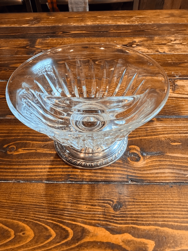 Vintage Saben Sterling Silver Base Divided Glass Candy Dish Relish Tray Weighted