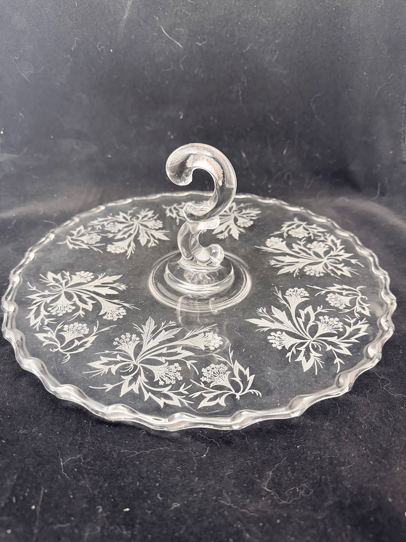 Vintage Fostoria Coronet Heather Clear Elegant Glass Center Handle Tray 11.5"