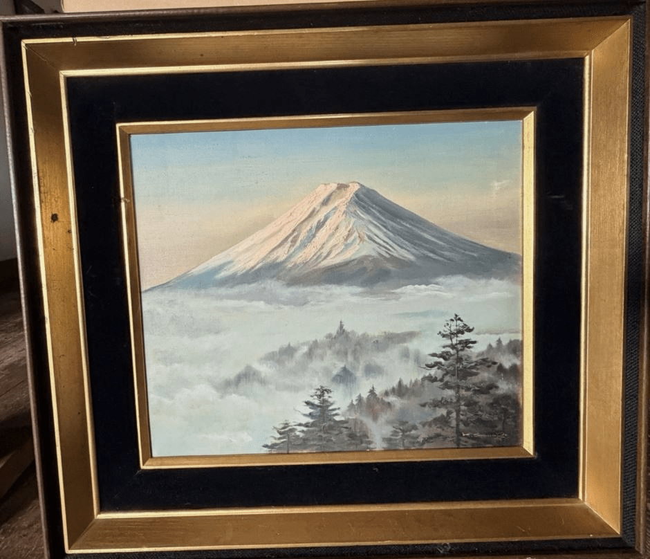 Vintage Japanese Mt Fuji Oil Painting Signed K Sugawara Tokyo Sekai-Do Frame