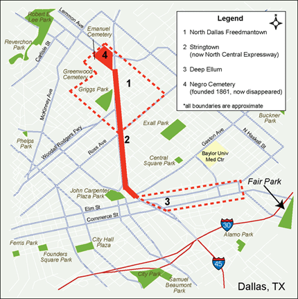 Area of Dallas Discussed in This Essay (Showing Historical Boundaries), Stacey Martin, 2007 Area of Dallas Discussed in This Essay (Showing Historical Boundaries), Stacey Martin, 2007