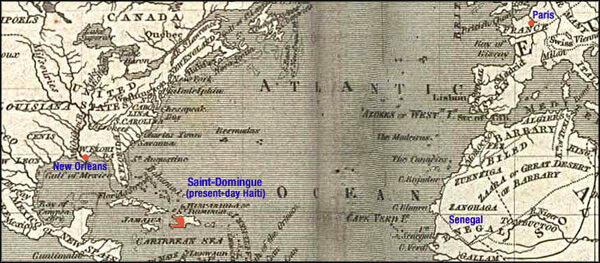 Major sites in Séjour's life and "The Mulatto." Illustration based on World Cyclopedia, ca. 1820. Courtesy of the author. Major sites in Séjour's life and "The Mulatto." Illustration based on World Cyclopedia, ca. 1820. Courtesy of the author.