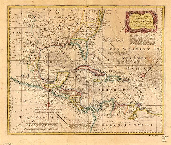 Map identifying Spanish treasure fleets, ca. 1720. Map by Emanuel Bowen. Courtesy of the Library of Congress Geography and Map Division, loc.gov/resource/g4390.ct002233/.