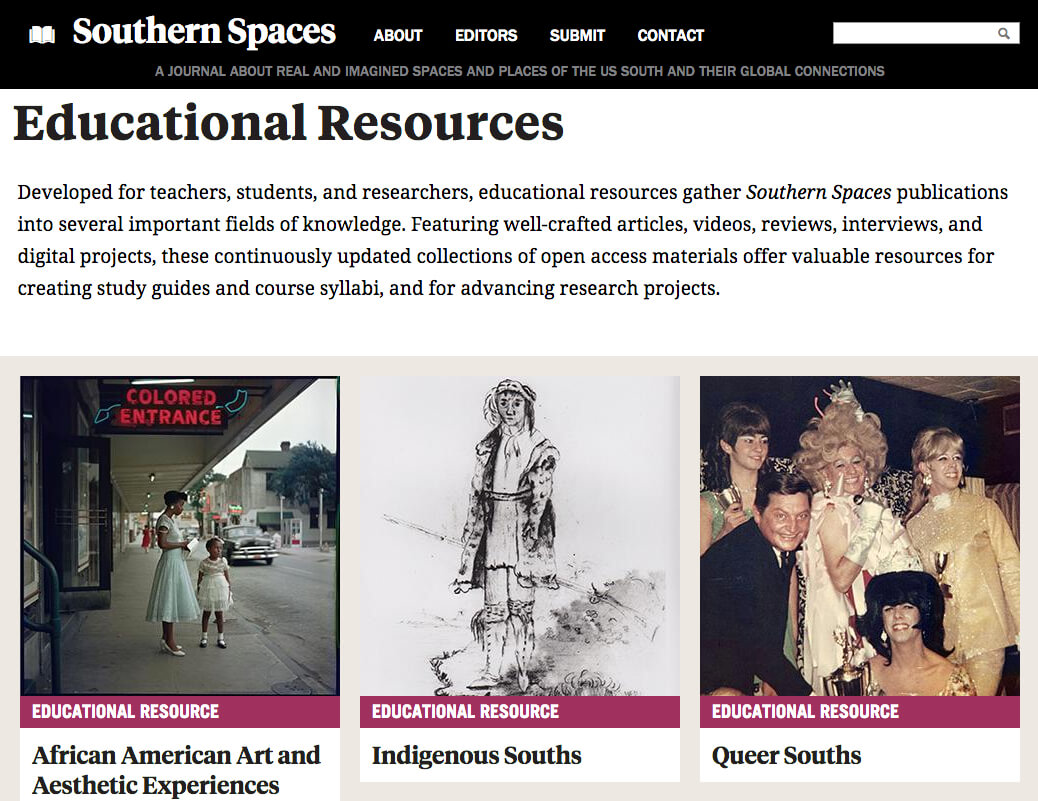 Southern Spaces Educational Resources, December 12, 2017. Screenshot courtesy of Southern Spaces. Southern Spaces Educational Resources, December 12, 2017. Screenshot courtesy of Southern Spaces.