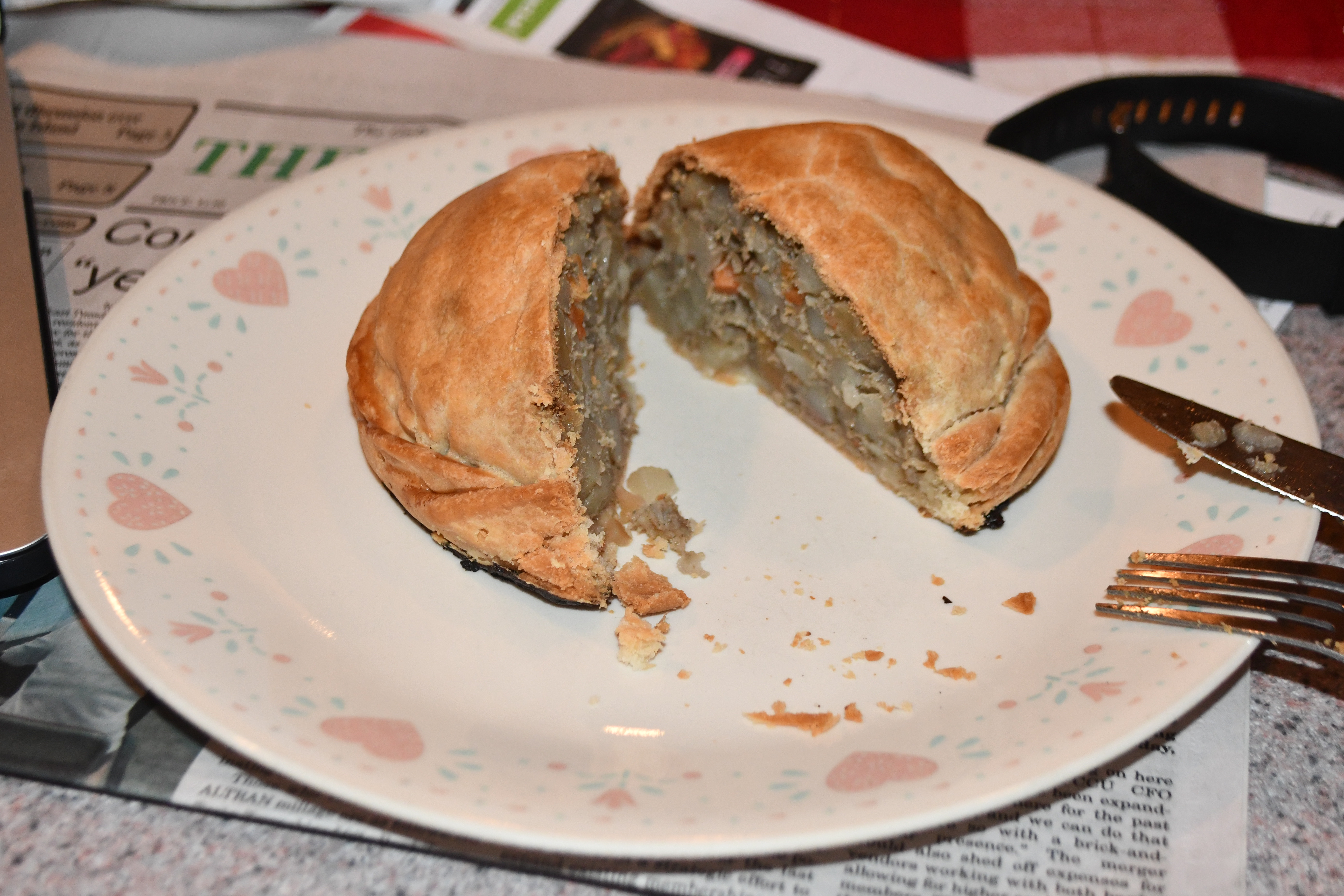 A pastie (pronounced pass-tee), which is basically a pot pie without the pot