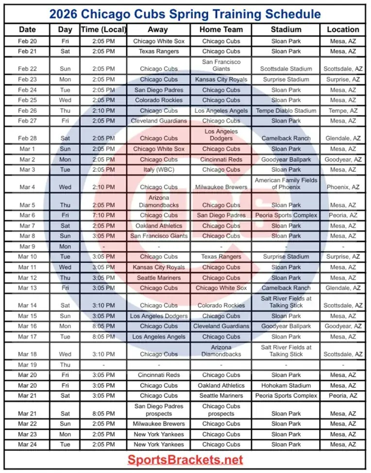 2026 Chicago Cubs Spring Training Schedule Printable PDF Format Printable 2026 Chicago Cubs Spring Training Schedule Jpg.webp