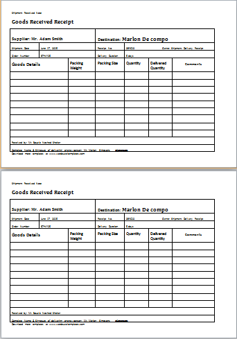 delivery receipt template for word word excel templates