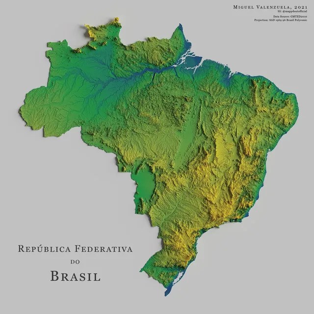 Preview Image Of Brazil Flag Colored Topography Map 136097