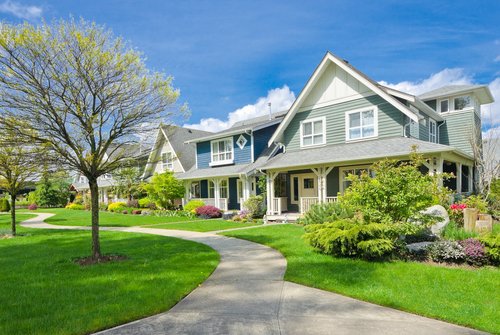 Home blue sky sidewalk spring
