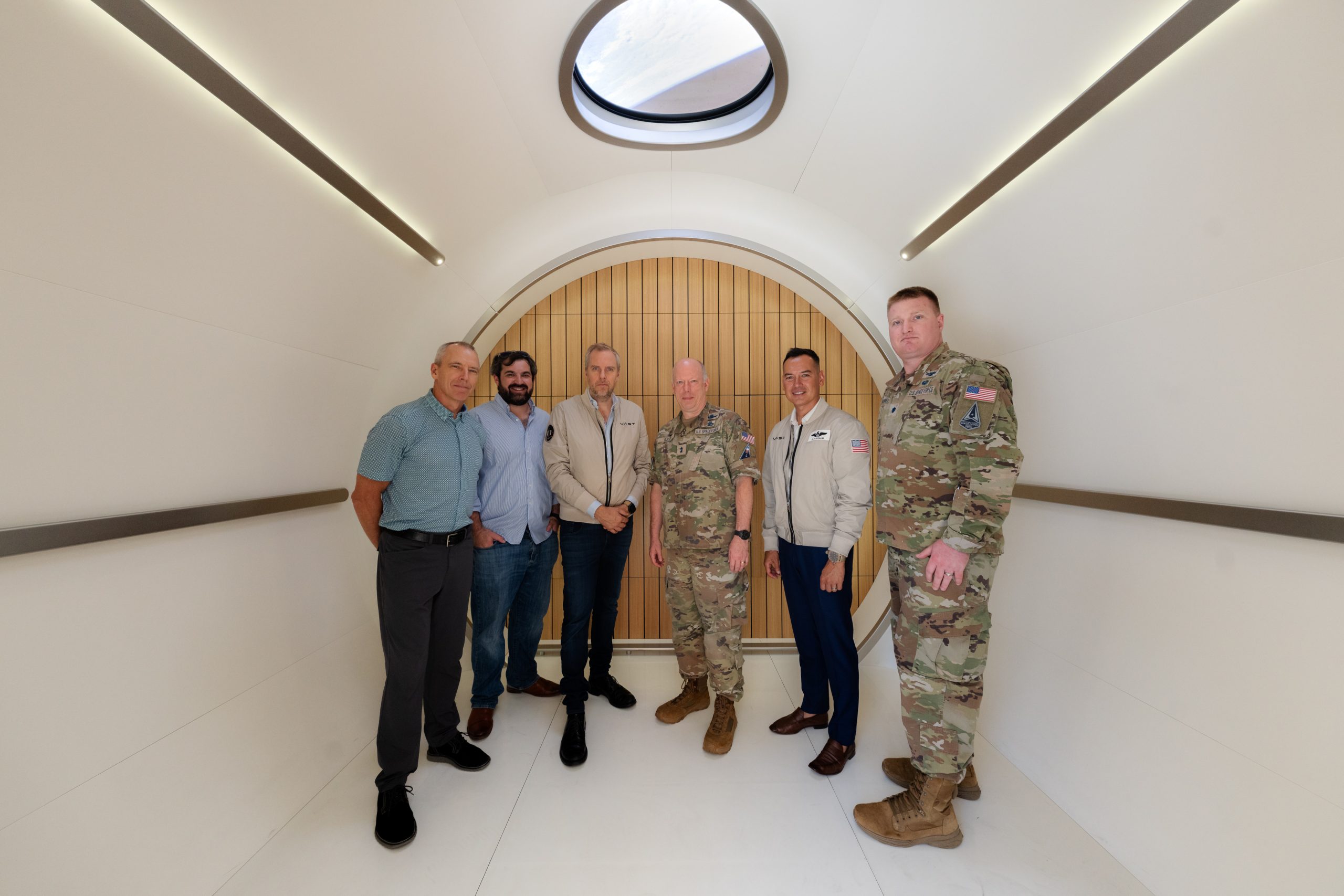 Maj. Gen. Stephen Purdy (center right) visited Vast headquarters in Long Beach, California, in September. The company is building a commercial space station. Credit: Vast Space