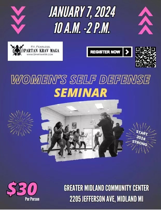 Flier for A Women's Self Defense Seminar in Midland, MIchigan.