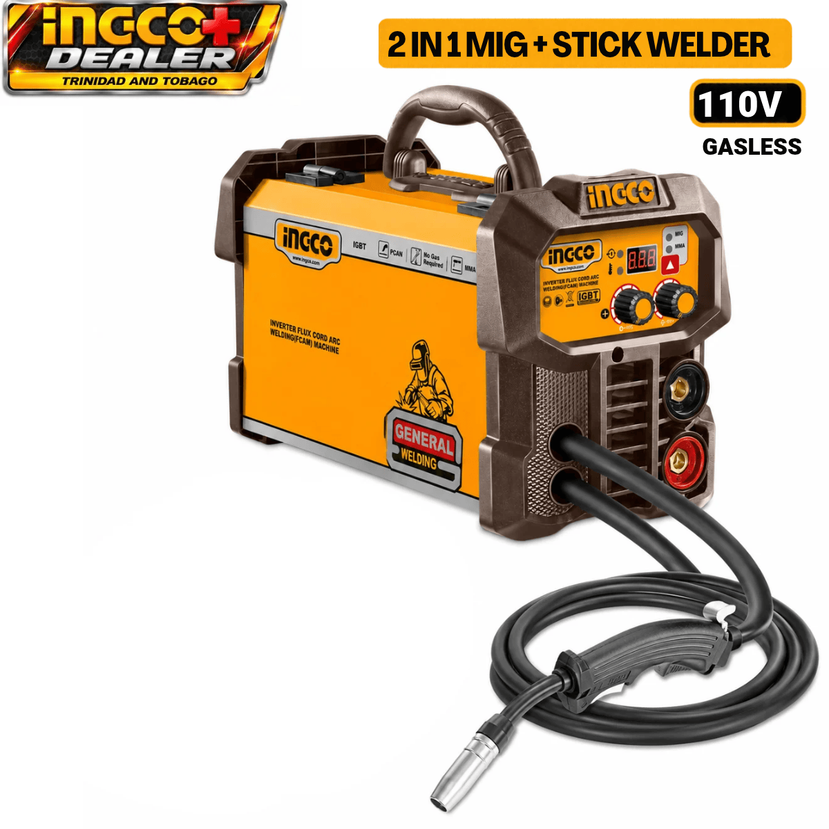 INGCO 130A 2-IN-1 MIG + Stick Welder (Gasless) – 110V