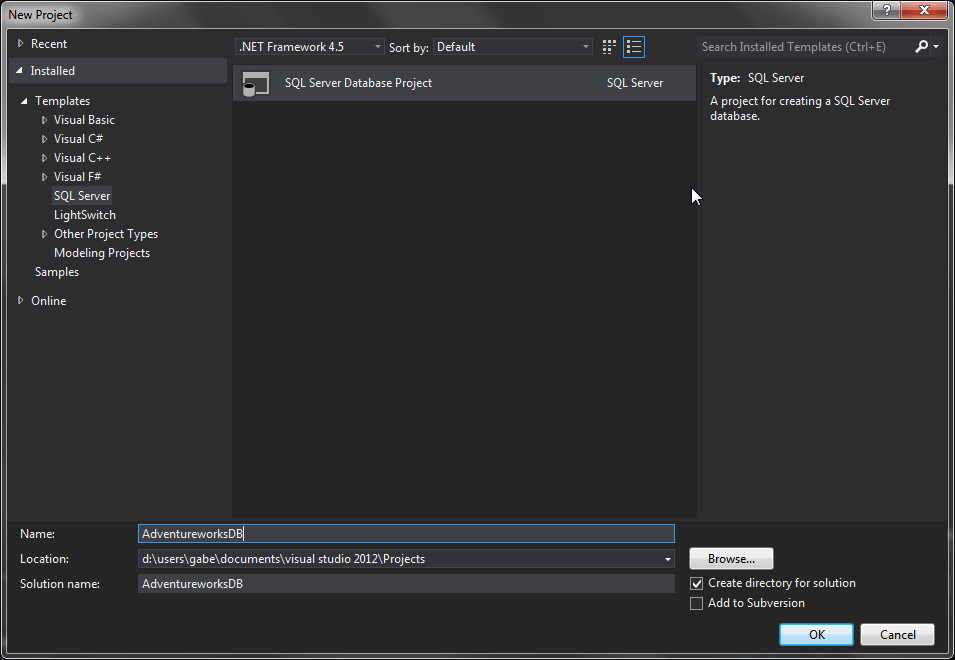 SQL Server Project using Visual Studio 2012 – Gabe Hilado's Tech Blog