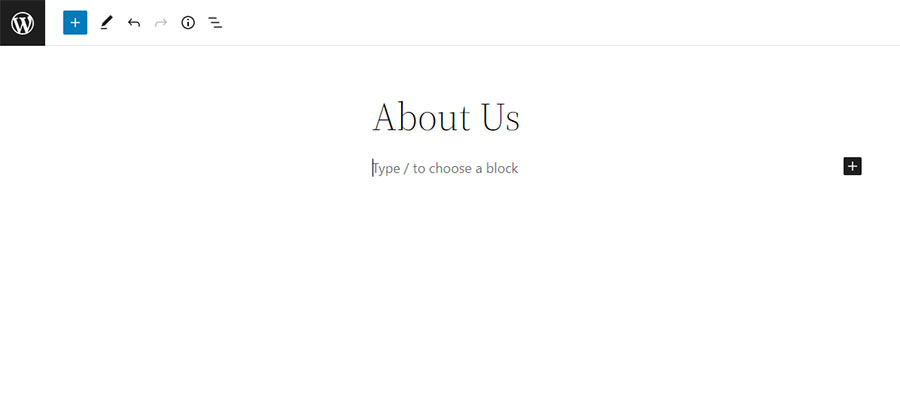 A blank WordPress page, before a block pattern has been added.