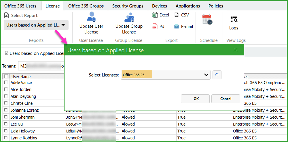 Office 365 license reports