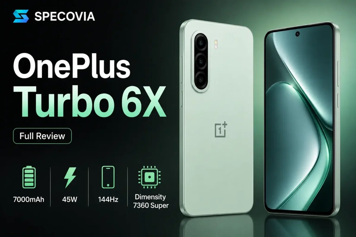 OnePlus Turbo 6X review featuring the official design, 7000mAh battery, 45W fast charging, 144Hz display, and MediaTek Dimensity 7360 Super.