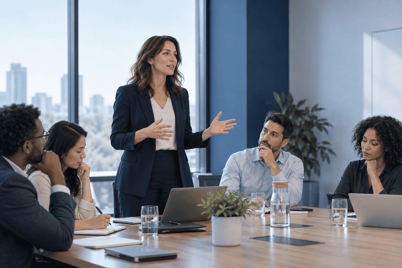 High performer leader speaking in a meeting while team members become quiet and hesitant to contribute.
