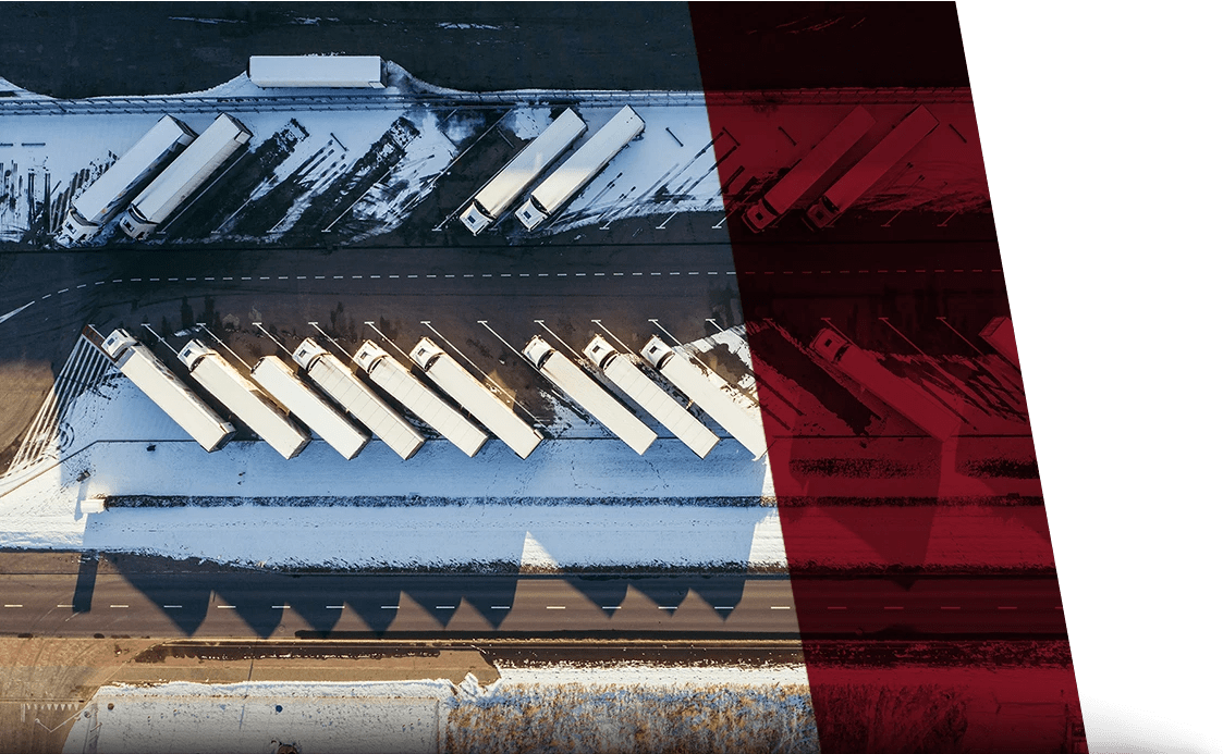 transport trucks parked in winter