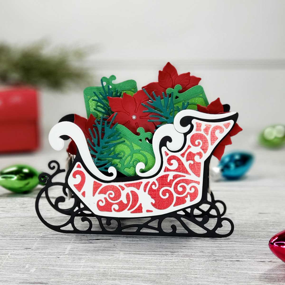 November 2020 Amazing Paper Grace Die of the Month is Here – Pop Up 3D Vignette Poinsettia Sleigh