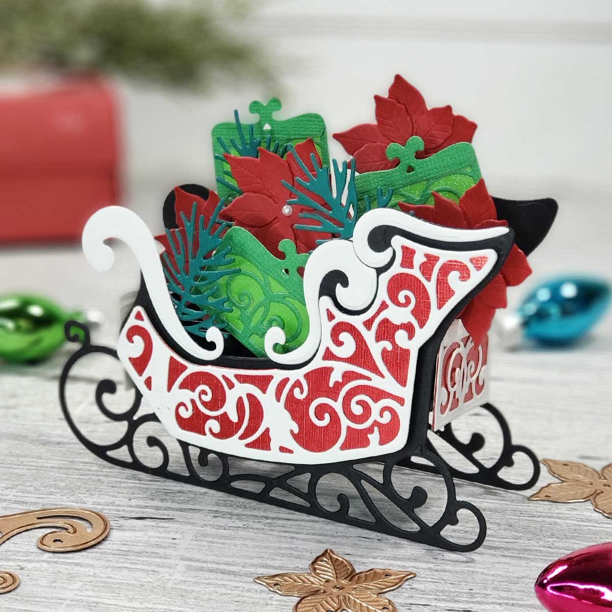 November 2020 Amazing Paper Grace Die of the Month is Here – Pop Up 3D Vignette Poinsettia Sleigh