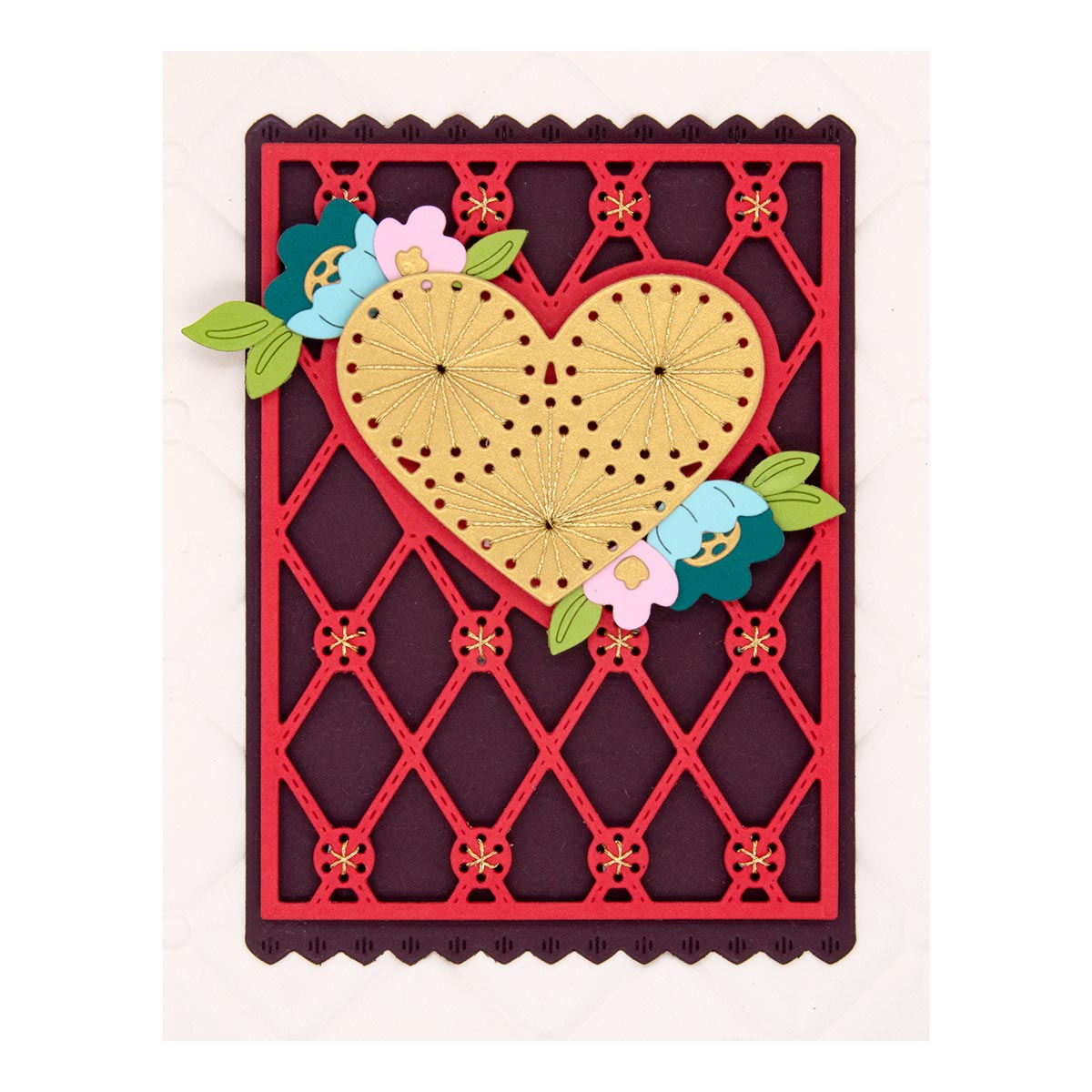 December 2022 Small Die of the Month Preview & Tutorials – Stitched Heart Card Front