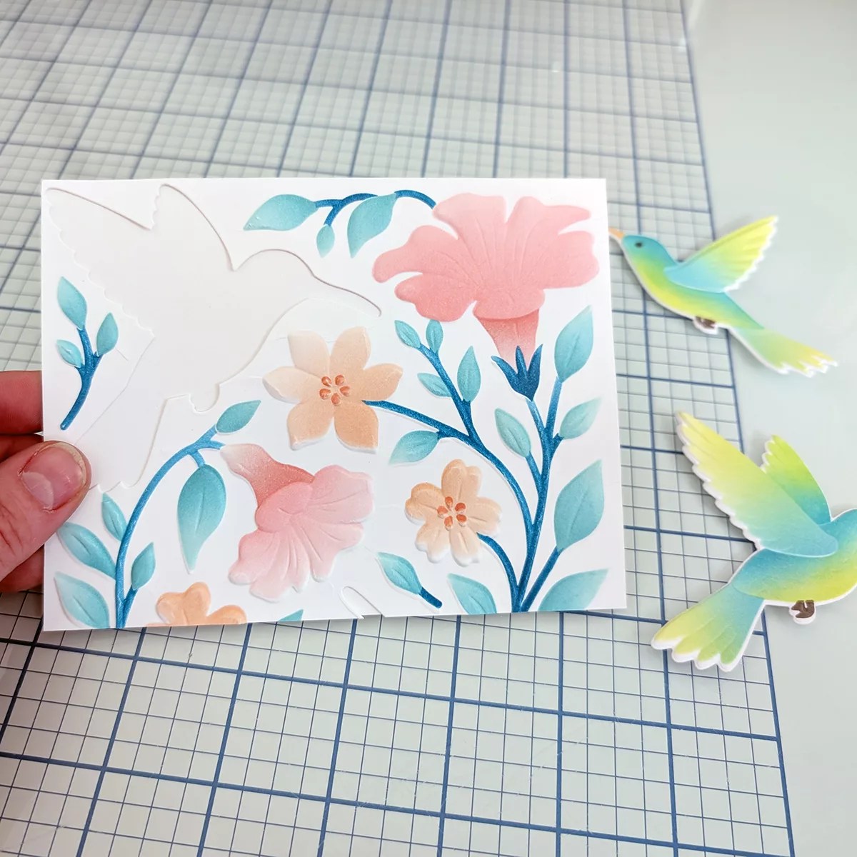 Ink Blending & 3D Embossing Tutorial featuring Hummingbird Garden by Simon Hurley, E3D-181, STNB-019, S1-187