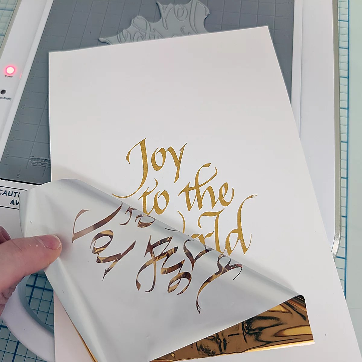 Easy Hot Foiled Holiday card Featuring the Upright Italic Joy to the World Press Plate, BP-369, S5-526, S5-743, S4-1450, S4-1448