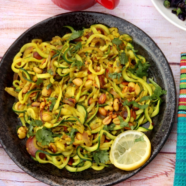 Lemon Sevai (with Zoodles) - Lemon Peanut Zucchini Noodles - Spice