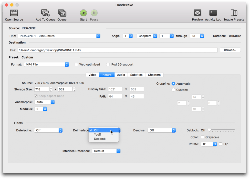 HandBrake deinterlacciamento