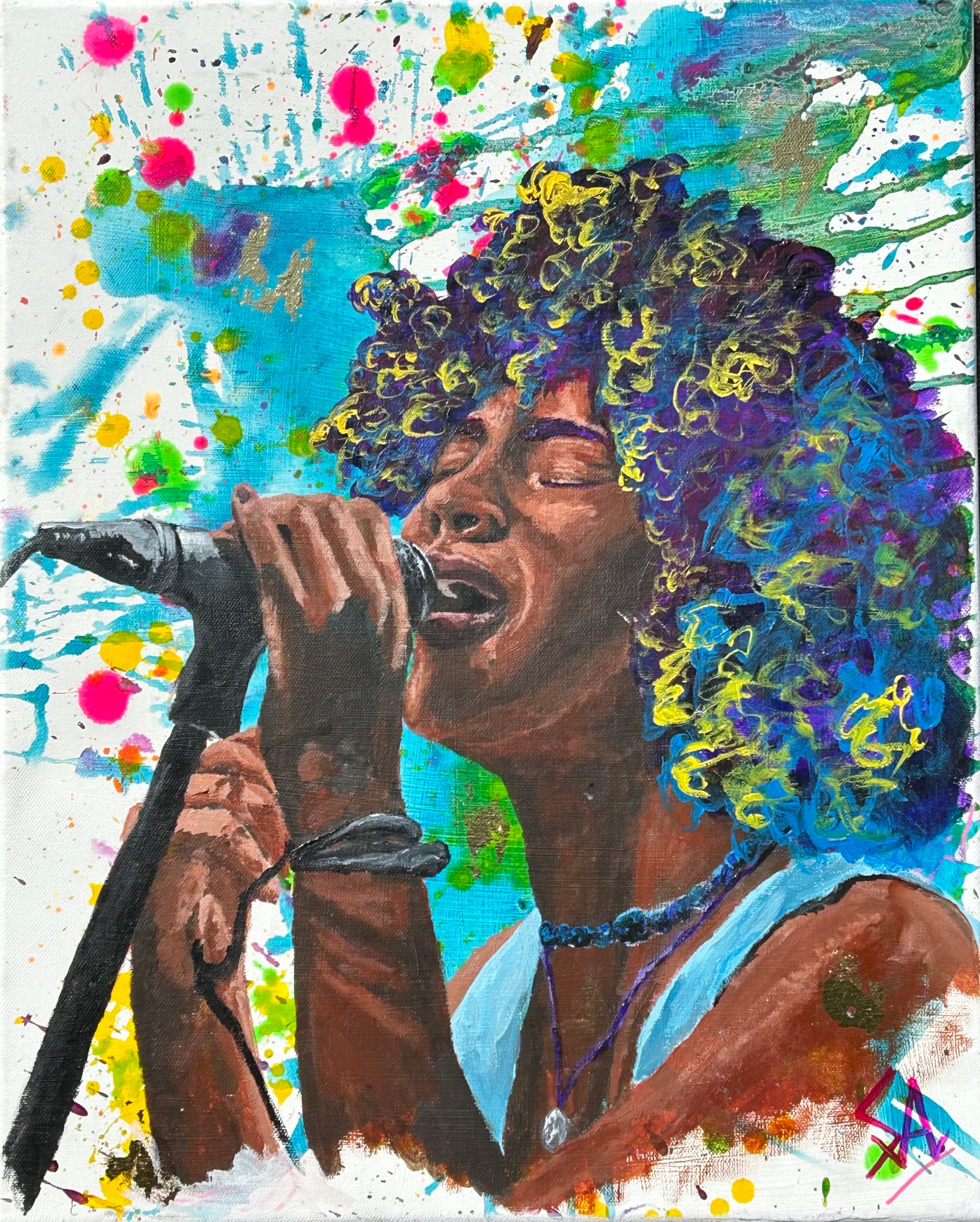 Where the Music Lives original 16x20 acrylic live painting of a singer