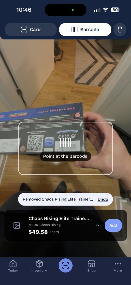 Trovie scanning a sealed product barcode and identifying the item