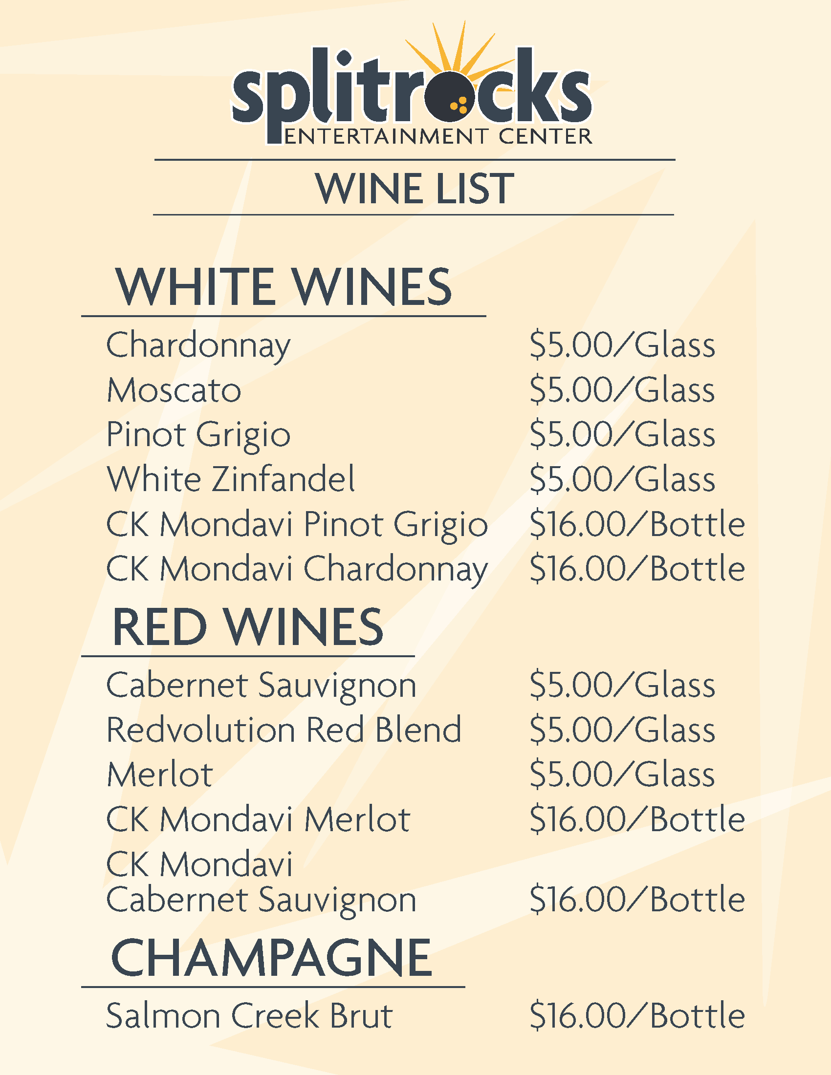 Splitrocks Wine List