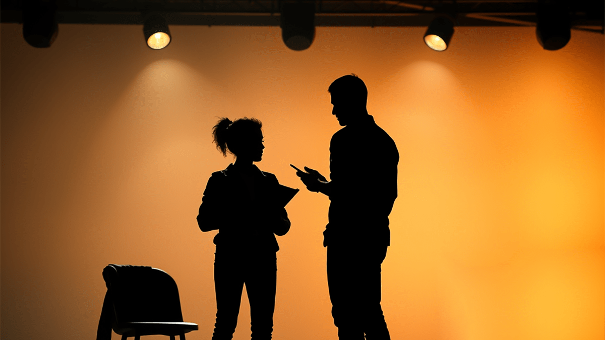 An actor and writer collaborate together on a stage.