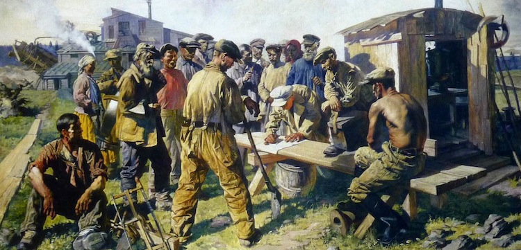 Aleksandr Iakovlev, "Gold-Diggers writing a letter to the Creator of the Great Constitution" (1937)