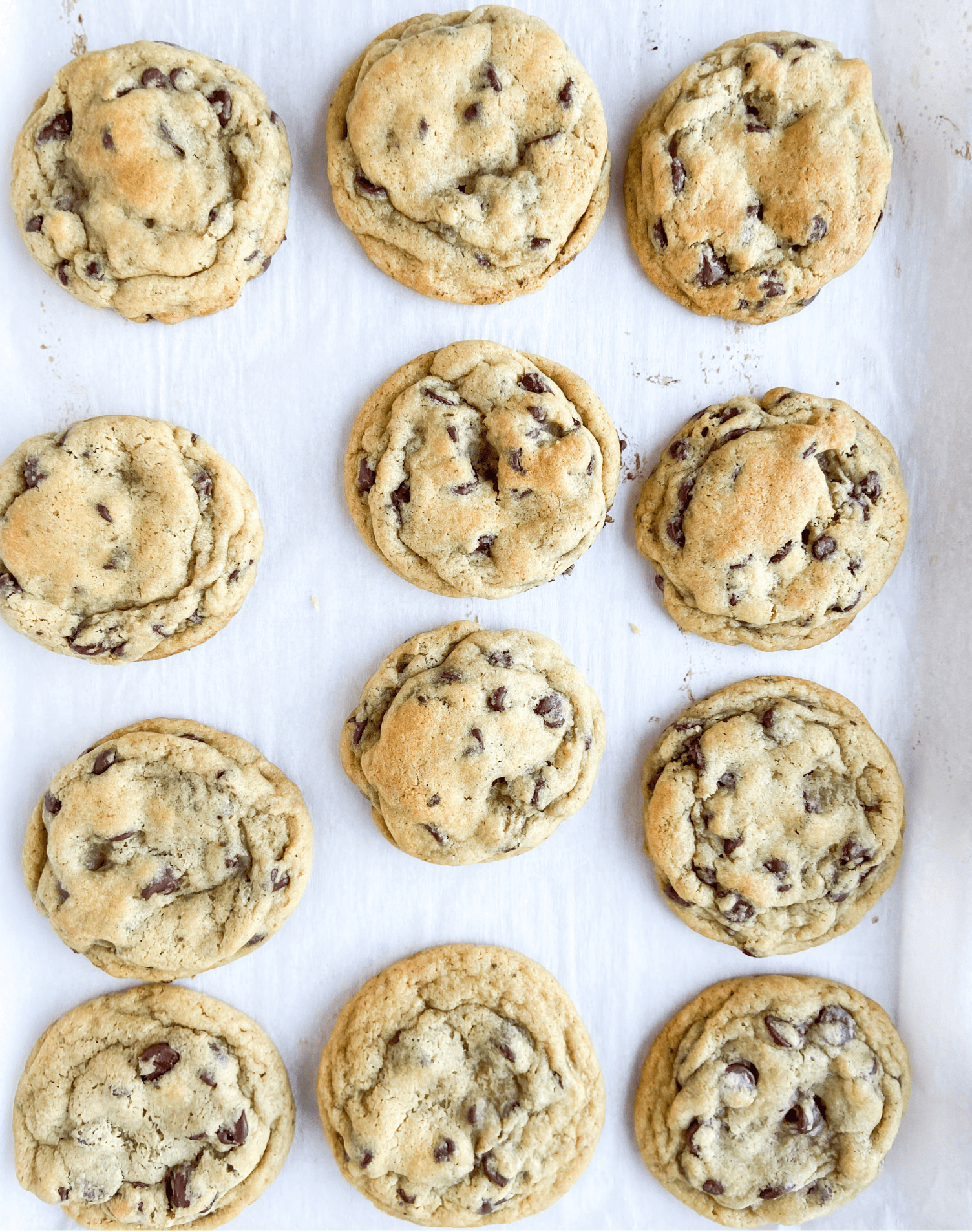Chocolate chip cookies on a white background.