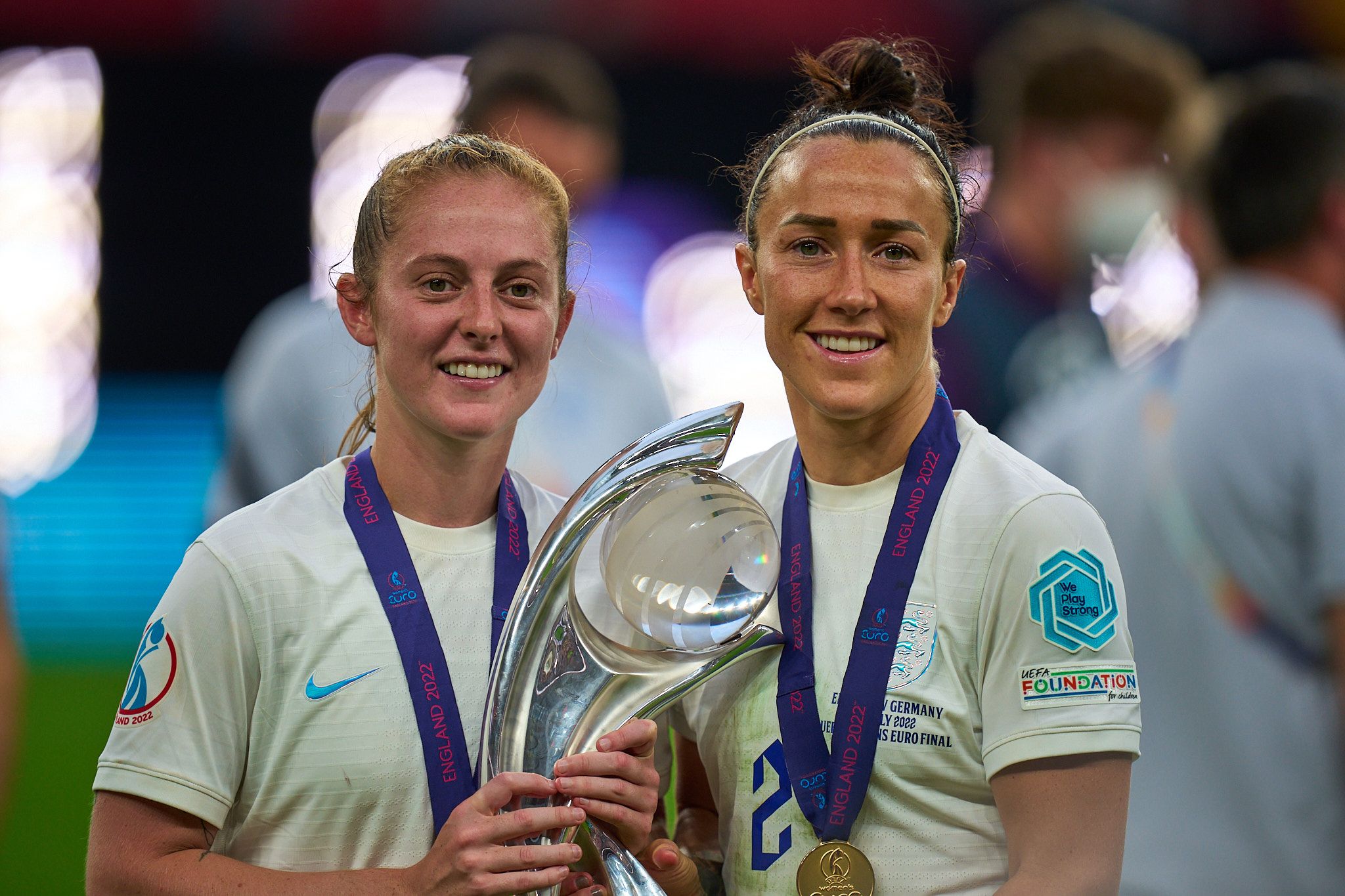 Keira Walsh and Lucy Bronze celebrates England's win. England vs Germany. UEFA Women's Euro 2022 Final.