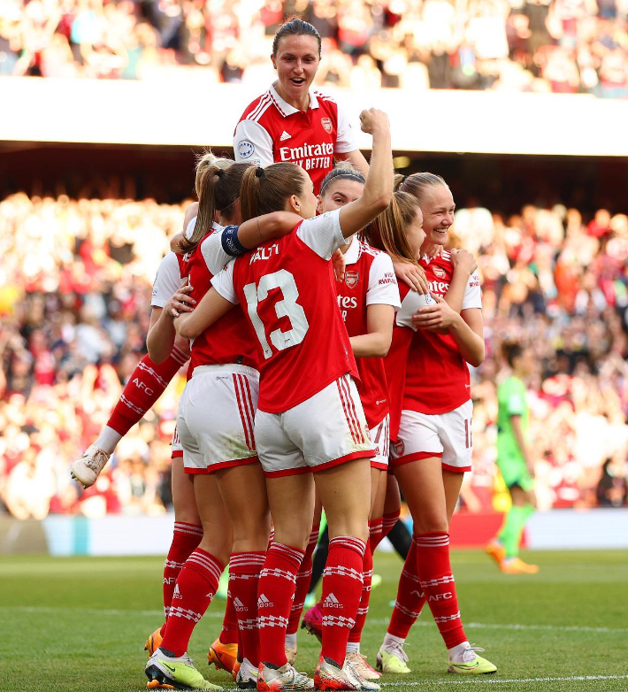Arsenal celebrate big win at the Emirates last season.