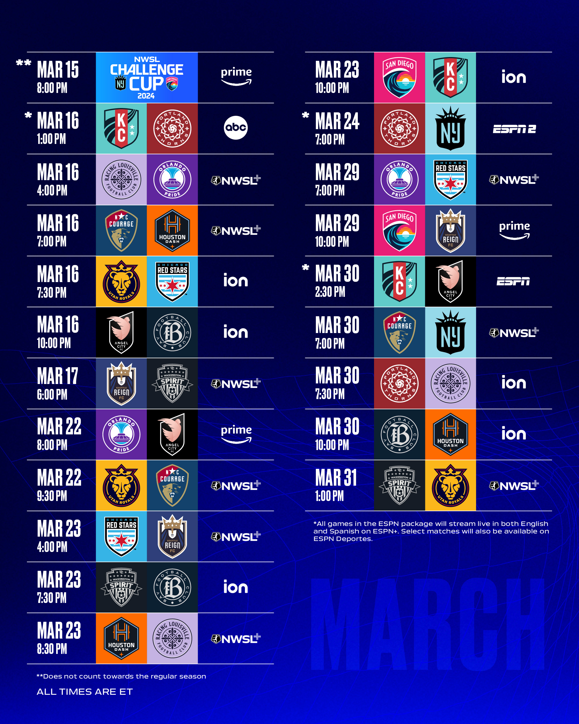 NWSL 2024 Schedule. Credit: NWSL.