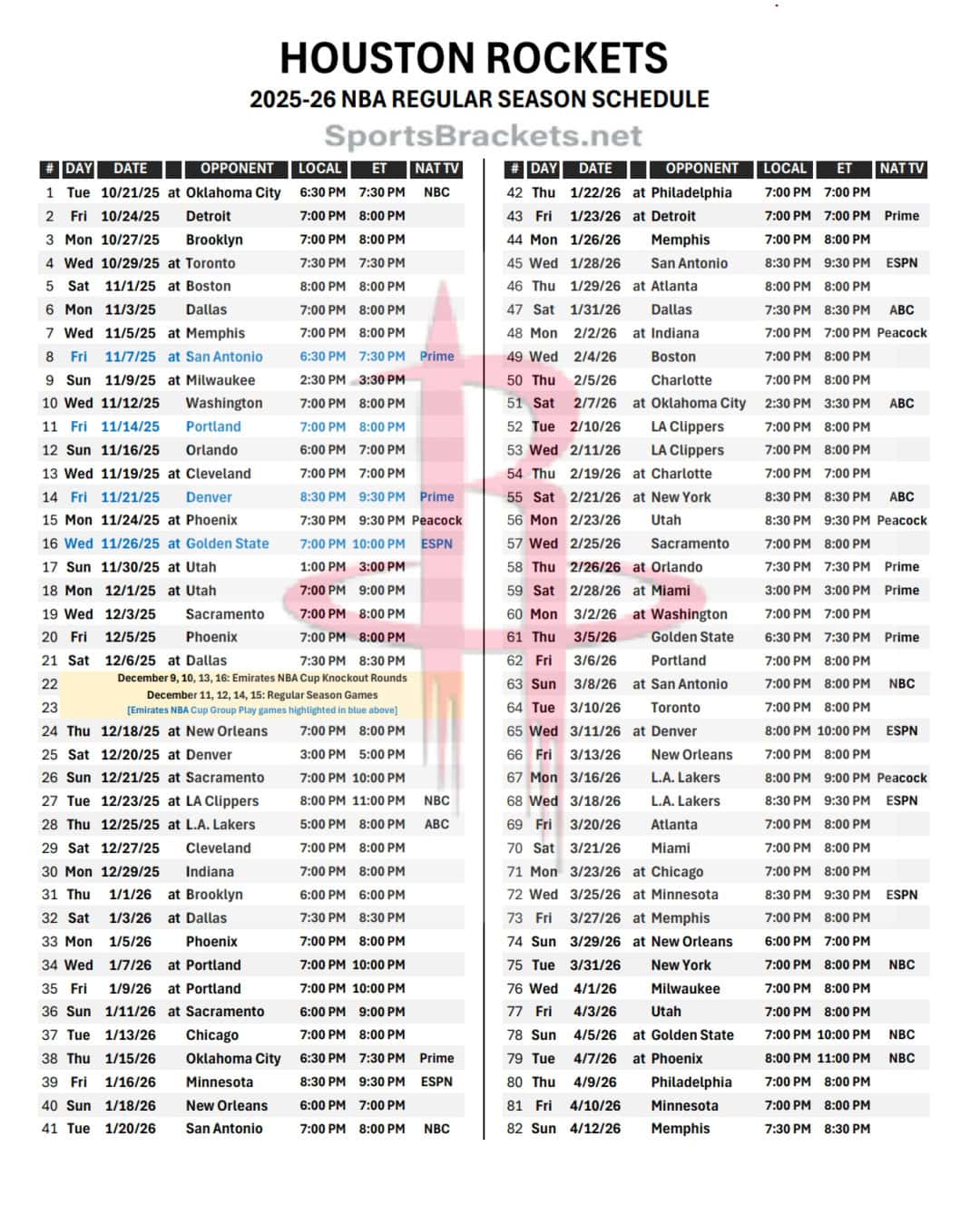Printable 2025 26 Houston Rockets Schedule TV Broadcasts And Matchups Printable 2025 26 Houston Rockets Schedule 