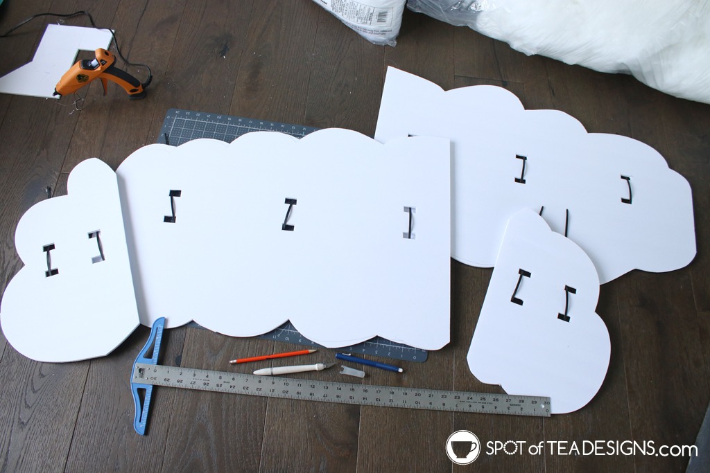 On Cloud 9 DIY Baby Shower Backdrop with PolyFil clouds | spotofteadesigns.com