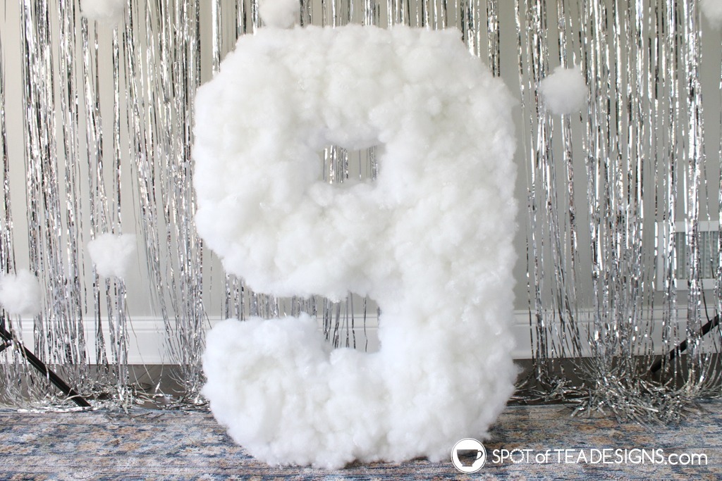 On Cloud 9 DIY Baby Shower Backdrop with PolyFil clouds | spotofteadesigns.com