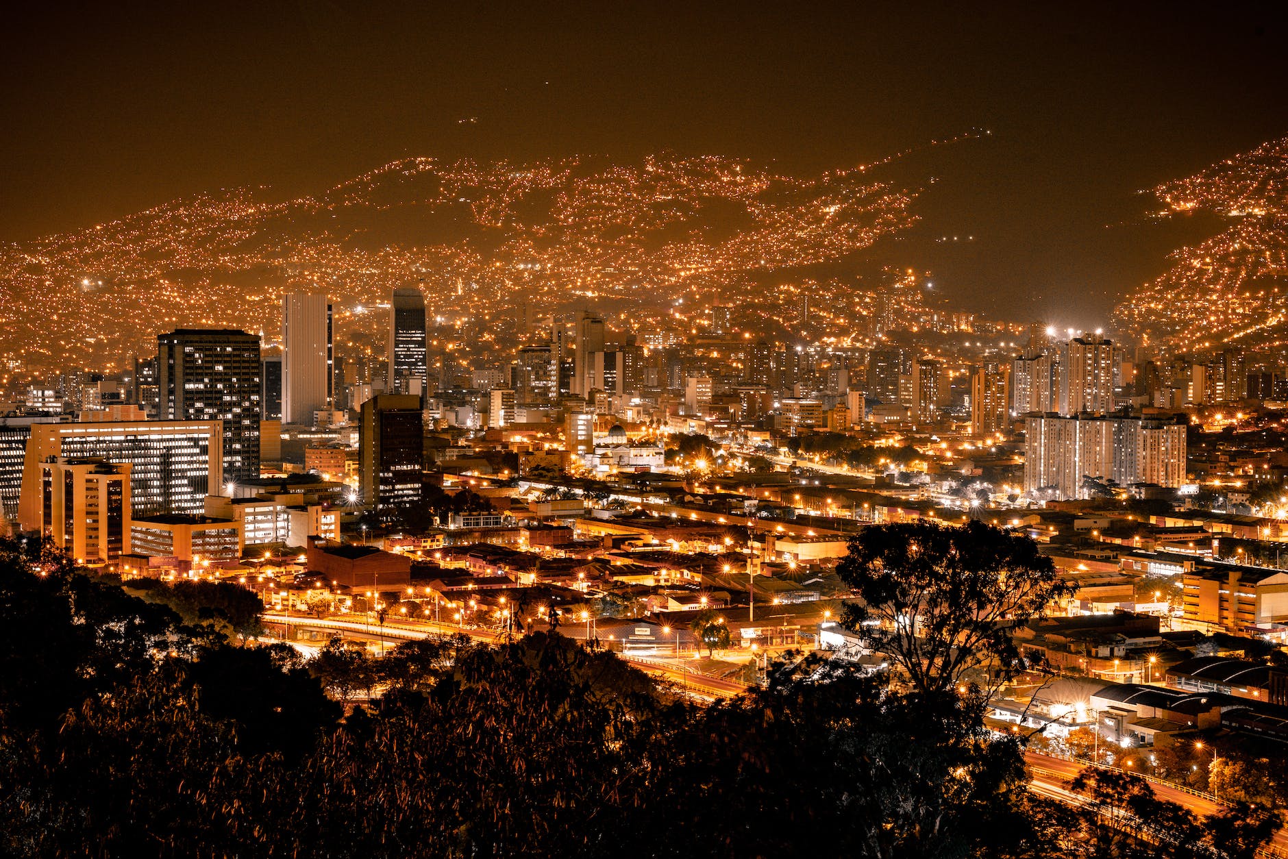illuminated city during night time