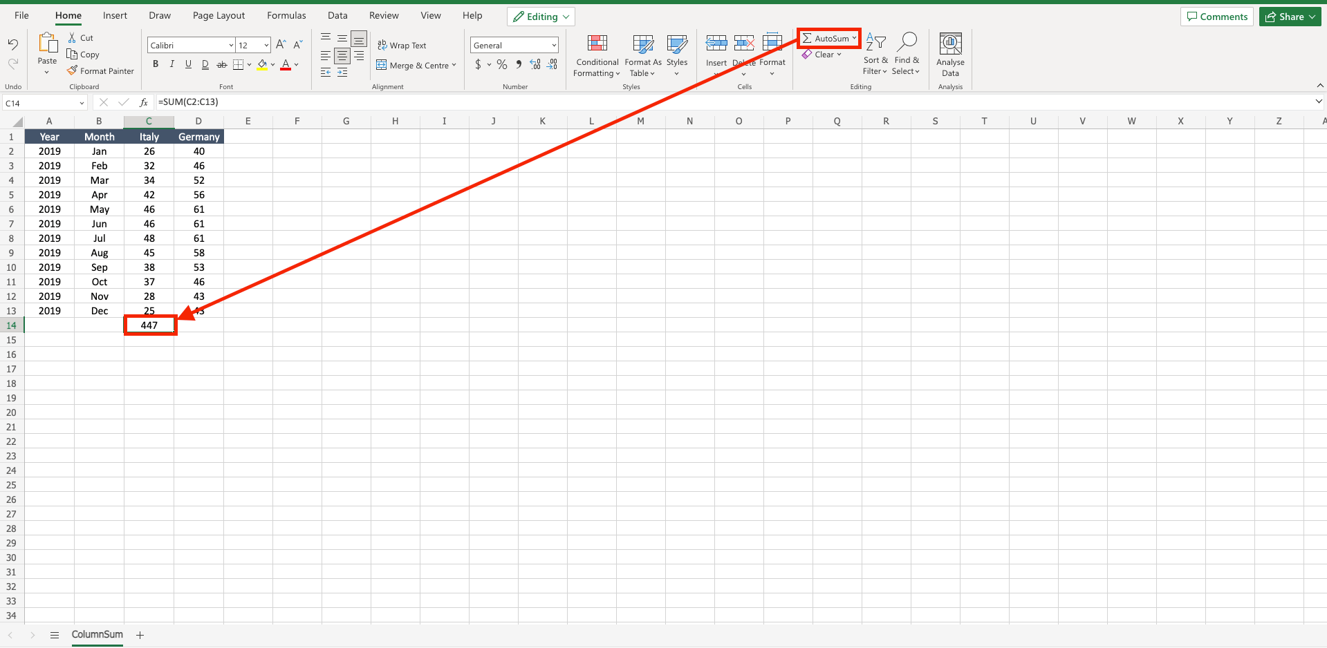 How do you add up a column in excel